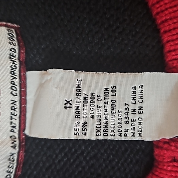 Tiara Reindeer Holiday  Zip Sweater sz 1X  Red Trim Black  Reindeer with bells - Picture 9 of 11